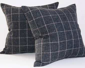 Funda de almohada a cuadros, color carbón Rockport, cuadrícula blanca y negra, 20x20