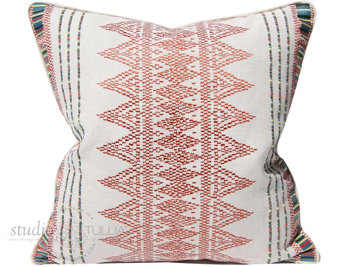 Embroidered Linen Pillow Cover 22x22 Pillow Cover Etsy