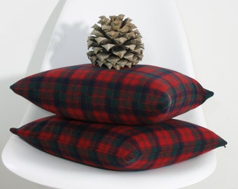 Plaid Wool Pillow Cover - accent pillow - luxe lodge, Pacific Northwest,  wool - red and blue - decorative pillow cover - ready to ship