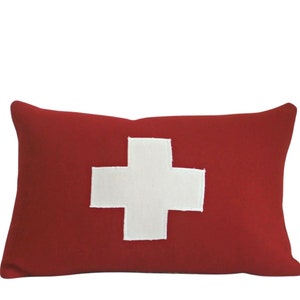 Wool Pillow Cover, red and white, first aid, Swiss, ski patrol, cross pillow, Studio Tullia, 12x15, made to order image 2