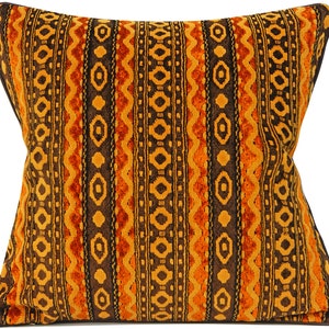 Brocade Velvet Chenille Pillow Cover - Brown and Orange - Geometric - mid century - quick ship