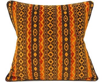 Brocade Velvet Chenille Pillow Cover - Brown and Orange - Geometric - mid century - quick ship