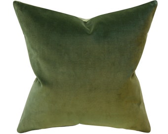 Green Velvet Pillow Cover, Khaki, Jade Green, 20x20 inches, Studio Tullia, ready to ship