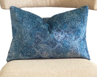 Funda de cojín lumbar de terciopelo azul índigo, cojín decorativo estilo bohemio (35,5 x 50,8 cm)