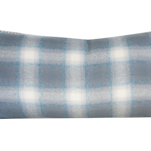 Plaid Wool Pillow Cover, light gray and blue, luxe lodge,Pacific Northwest, decorative pillow cover,11x21,blue plaid, ready to ship