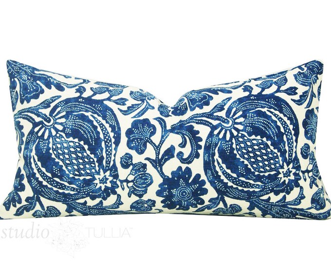 Batik Floral Pillow Cover 12 X 22 Lumbar Bohemian Blue Floral Batik