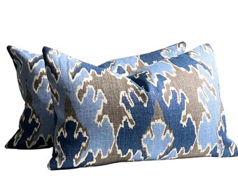 Bengal Bazaar Grey/Indigo, Lumbar Pillow Covers, Set of Two, Kelly Wearstler, 14x22 inches, decorative pillow cover, ready to ship