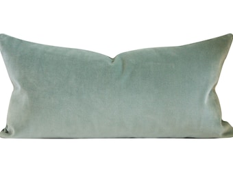 Funda de almohada lumbar de terciopelo color aguamarina, azul Pacífico, 13x24
