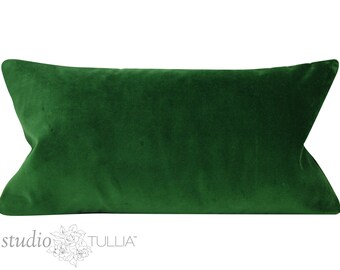 Funda de almohada lumbar decorativa de terciopelo verde esmeralda, 13x24