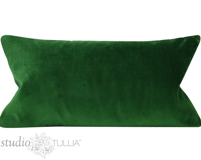 Emerald Green Velvet Pillow Cover SPECIAL 13x24 Lumbar Cotton Velvet