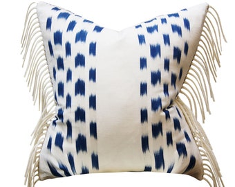 Schumacher Pillow Cover, Izmir Ikat Pillow Cover,22x22 inches , fringe, boho, ready to ship