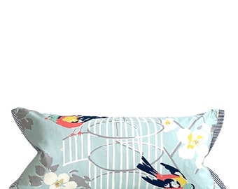 Birdsong Aqua,  Pillow Cover, Lumbar, Studio Tullia, Designer Pillow, 12x22 inches,  ready to ship