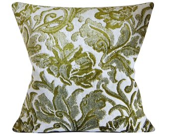 Funda de almohada de terciopelo con estampado floral verde – Estilo moderno de mediados de siglo, 20x20