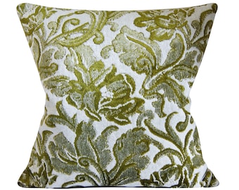 Green floral velvet Pillow Cover - 20X20 inches - vintage velvet - up cycled - salvaged - decorative pillow cover