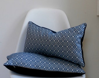 Geometric Pillow Cover, blue and white, decorative pillow cover, 11x19 inches