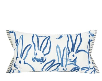 Hunt Slonem Bunny Hutch Blue, Pillow Cover,  Lumbar, decorative pillow cover, 13x19, 11x21, 11x17