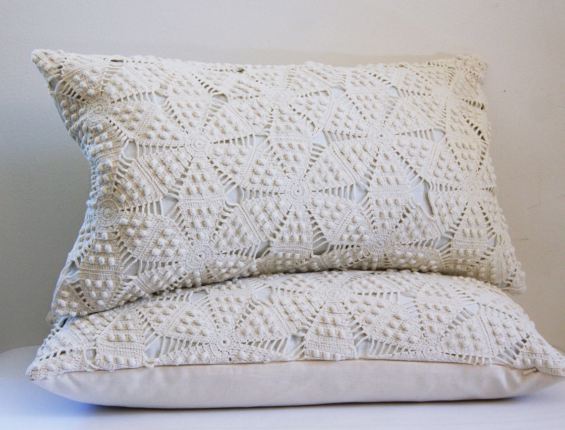 Vintage Crochet Pillow Cover Heirloom Boho Handmade Etsy
