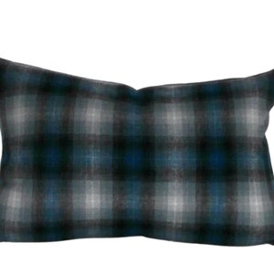 Wool Plaid Pillow Cover, lumbar, pillow cover, 11x17 inches, blue and black, decorative pillow cover, ready to ship