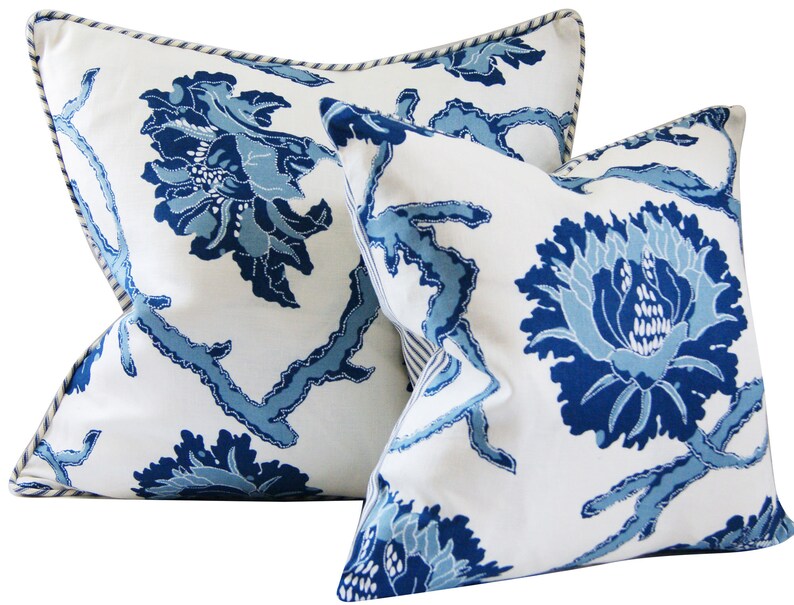 French General Linen Pillow Cover in Indigo Botanical Batik Etsy