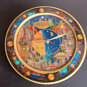 Reloj de Arte de Ciudades del Mundo: Reloj de Pared Pintado a Mano con Jerusalén, Londres y Nueva York. Decoración de Viaje Única y Regalo de Colección.