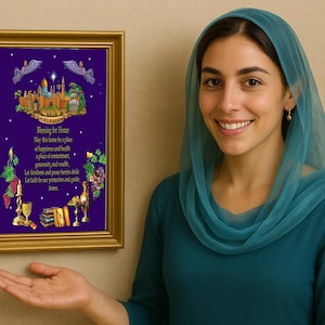 Framed Jewish Blessing for Home – Jerusalem Wall Art 7x9 – Hebrew Prayer Gift – Judaica Housewarming Decor from Israel