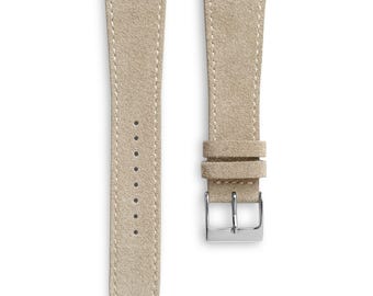 Beige English Suede Handmade Leather Watch Strap With Matching Box Stitch