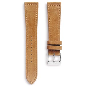 Light Brown / Tan English Suede Handmade Leather Watch Strap With Matching Box Stitch