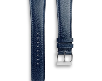 Navy Textured Top Grain Calfskin Leather Watch Strap With Matching Stitch