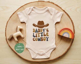 Daddy's Little Cowboy Retro Baby Onesie®, Baby Boy Cowboy Bodysuit, Western Baby Onesie®, Natural Baby Outfit, Cute Baby Gift