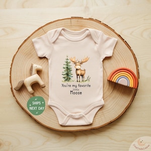 Favorite Little Moose Baby Onesie®, Cute Animal Baby Bodysuit, Woodland Baby Outfit, Nature Theme Baby Gift, Forest Baby Clothes