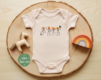 Dancing Skeleton Baby Onesie®, Funny Halloween Baby Bodysuit, Pumpkin Head Fall Outfit, Spooky Season Newborn Gift, Fall Baby Clothes