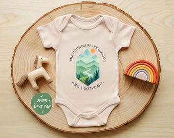 The Mountains Are Calling Baby Onesie®, Adventure Nature Baby Outfit, Hiking Theme Infant Bodysuit, Gender Neutral Natural Onesie®