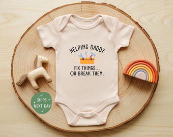 Helping Daddy Fix Things Baby Onesie®, Funny Daddy And Me Bodysuit, Cute Baby Outfit, Adorable Baby Shower Gift For Boys Girls