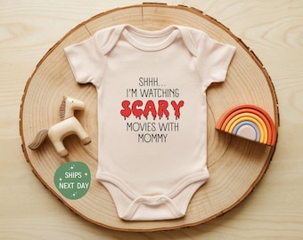 Shhh... I'm Watching Scary Movies With MOMMY Onesie®, Cinema Movie Baby Bodysuit, Cute Baby Clothes, Natural Baby Onesie®, Baby Shower Gift