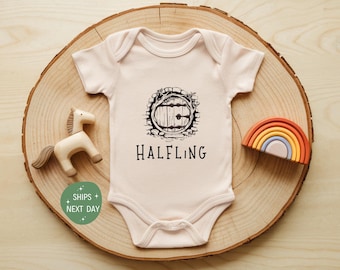 Halfling Baby Onesie®, Funny Baby Bodysuit, Retro Boho Baby Outfit, Fantasy Baby Shower Gift, Natural Pregnancy Reveal Onesie®