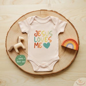 Jesus Loves Me Baby Onesie®, Religious Christian Onesie®, Natural Baby Onesie®, Announcement Onesie®, Religious Bodysuit, Baby Shower Gift