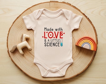 Made With Love And A Little Science Baby Onesie® Brand, Funny Nerdy Bodysuit, Science Humor Outfit, Neutral Newborn Clothes
