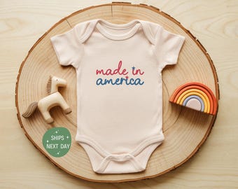 Made in America Baby Onesie®, Patriotic Baby Outfit, Fourth of July Bodysuit, USA Baby Gift, Red White Blue Baby Clothes, American Flag