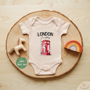 London Calling Baby Onesie®, Cute Red Phone Booth Bodysuit, UK Travel Theme Baby Outfit, Funny British Gift Idea for Boys and Girls