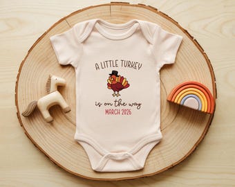 A Little Turkey Is On The Way Baby Onesie® Brand, Cute Pregnancy Reveal Bodysuit, Fall Baby Announcement, Adorable Baby Gift