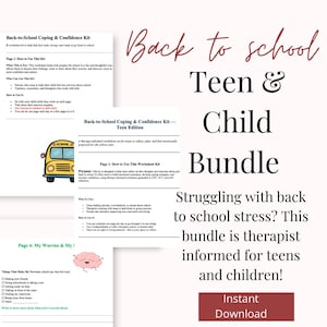 Back-to-School Coping & Confidence Kit Bundle | Kids and Teen Printable Anxiety Workbook | Therapy-Informed Emotional Regulation Worksheets