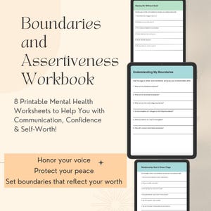 Boundaries & Assertiveness Worksheets for Adults | Therapist-Informed Mental Health PDF Communication and Self-Worth Workbook Bundle
