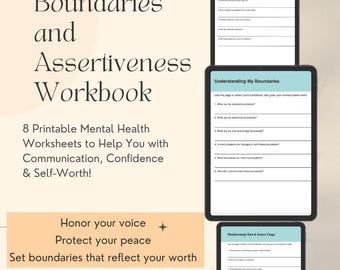 Boundaries & Assertiveness Worksheets for Adults | Therapist-Informed Mental Health PDF Communication and Self-Worth Workbook Bundle