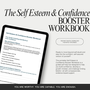 Self-Esteem & Confidence Workbook | Printable Self-Worth Journal and 14-Day Challenge | Therapist-Informed Self-Love Worksheets