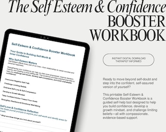 Self-Esteem & Confidence Workbook | Printable Self-Worth Journal and 14-Day Challenge | Therapist-Informed Self-Love Worksheets