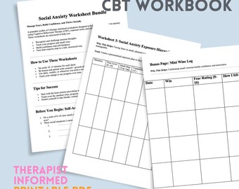 Social Anxiety CBT Workbook | Printable Exposure Therapy & Coping Skills Worksheets | 14-Page Therapist-Designed PDF