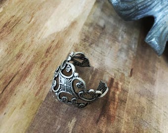 Antique Sterling Silver Brass Art Nouveau Cuff Ring