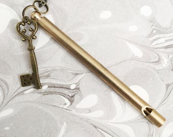 Key Pendant Necklace with Brass Whistle #002