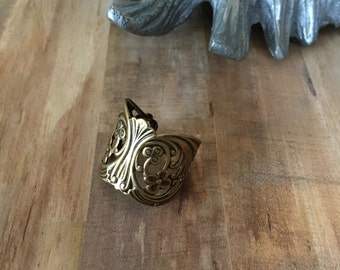 Antique Oxidized Brass Art Nouveau Cuff Ring