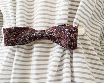 Silk Bow Cinch Clip Paisley Blue Red